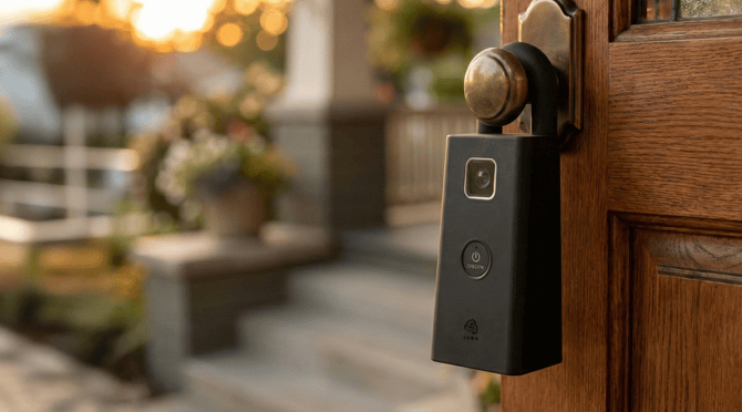 Shackle lock on door